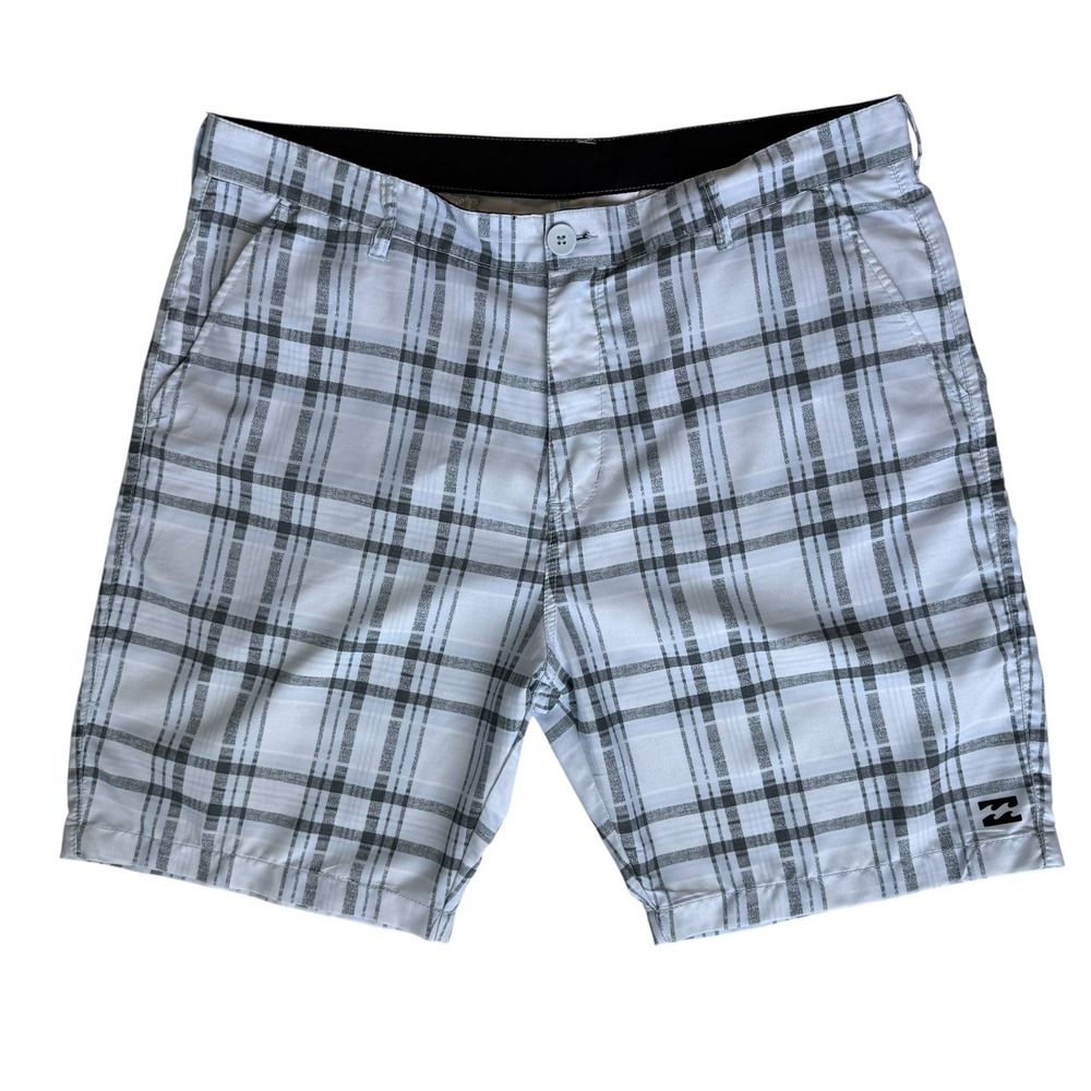 Billabong Hybrid Shorts Men 38 White Gray Plaid Quick Dry Casual Gorp Activewear